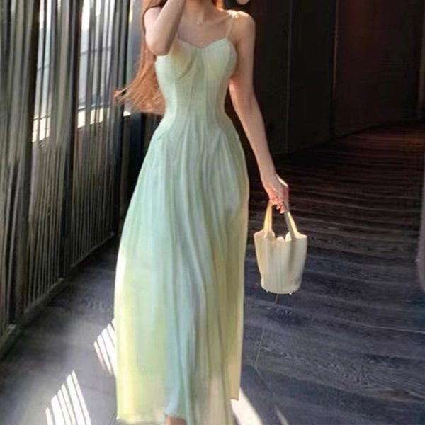 Women's High-end Green Suspender Dress